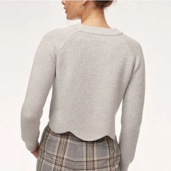 Aritzia Wilfred Cropped Ribbed Scalloped Hem Sweater Size XS - Picture 2 of 7